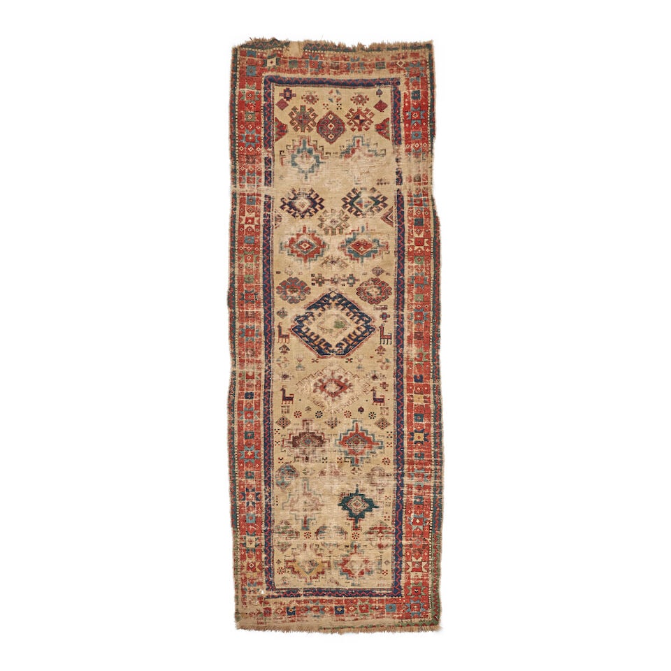 Moghan Rug Caucasus 3 ft. 2 in. x 8 ft. 8 in.: Moghan Rug Caucasus c. 1800 Provenance: The James D. Burns Collection 3 ft. 2 in. x 8 ft. 8 in. For further information on this lot please visit Bonhams.com For further information about this lot