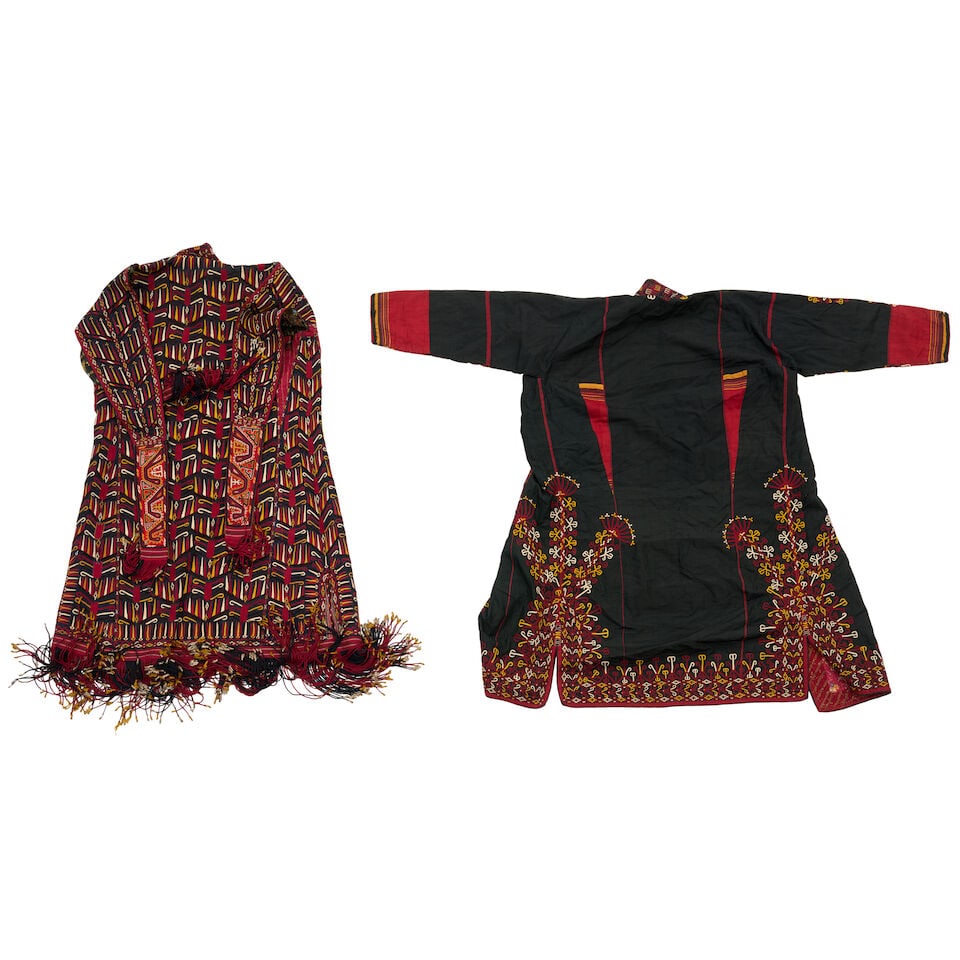 Two Turkmen Robes Turkestan 2 ft. x 3 ft. 9 in. and 1 ft. 10 in. x 3 ft. 10 in. - 2