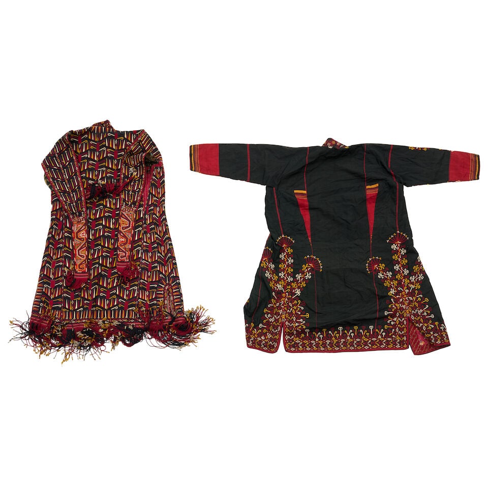 Two Turkmen Robes Turkestan 2 ft. x 3 ft. 9 in. and 1 ft. 10 in. x 3 ft. 10 in. - 3