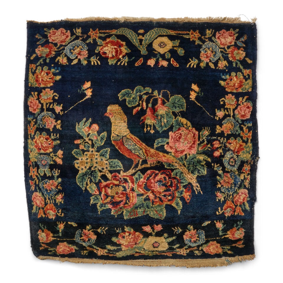Bidjar Bird Bag 2 ft. 2 in. x 2 ft. 3 in.: Bidjar Bird Bag c. early 20th century **Saleroom Notice: Special Conditions on the sale of Iranian-origin material: Due to U.S. Federal trade regulations, Bonhams Skinner places certain restrictions a