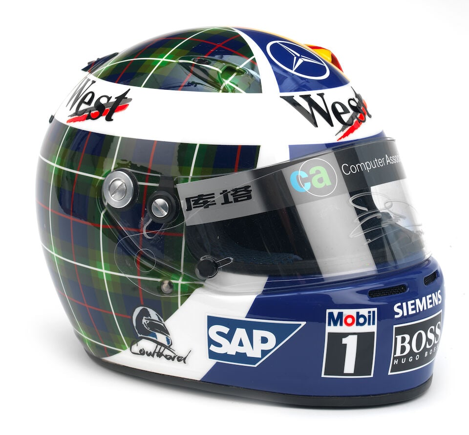 A 2004 David Coulthard Hungarian Grand Prix replica promotional helmet, with signed visor tear-off, - 3