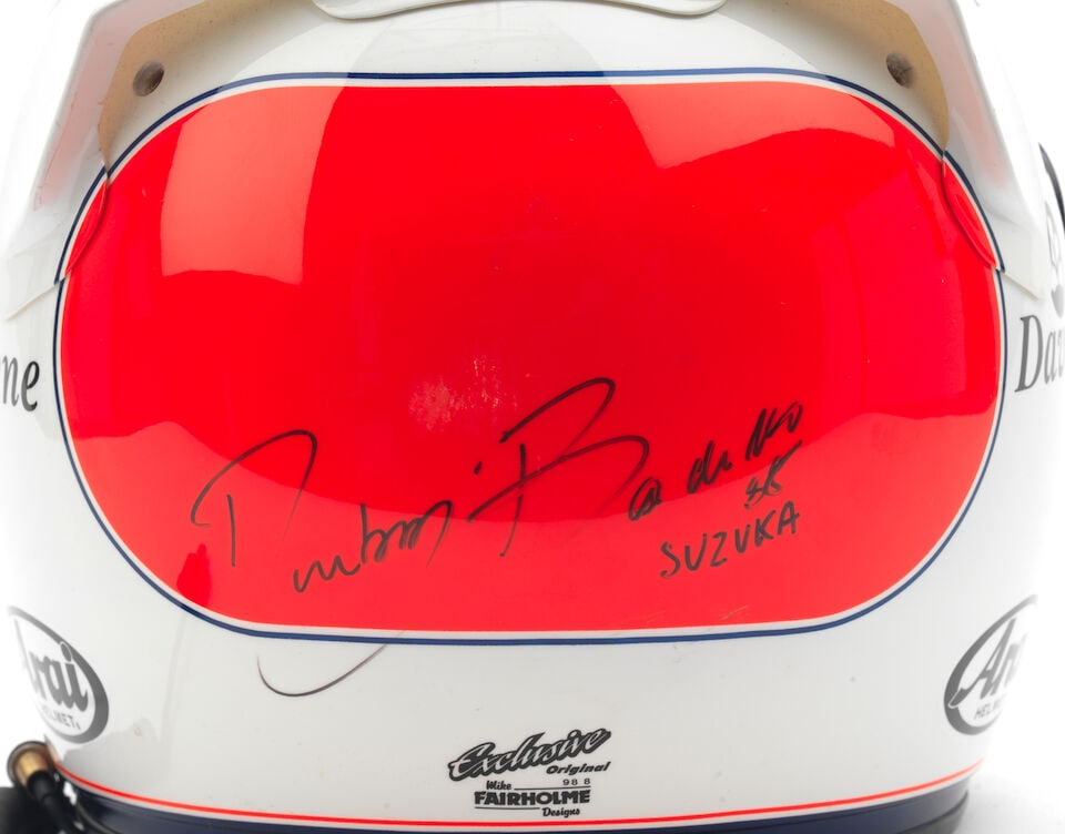 Rubens Barrichello's 1998 Suzuka Grand Prix weekend worn helmet, signed, - 2