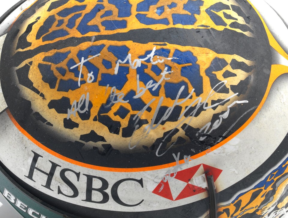 Eddie Irvine's 2002 USA & Japan Grand Prix weekend used helmet, signed, - 2