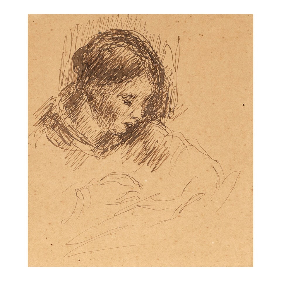 PIERRE-AUGUSTE RENOIR (1841-1919) Tête de femme (Gabrielle) 6 5/16 x 5 1/8 in (16 x 13 cm) ... (1 of 2)