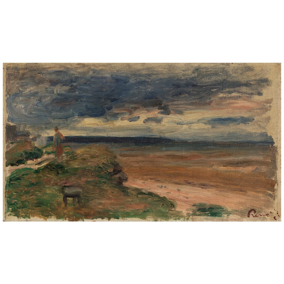 PIERRE-AUGUSTE RENOIR (1841-1919) Personnage au bord de mer 7 1/2 x 13 1/16 in (19.1 x 33.2 cm) ... (1 of 2)