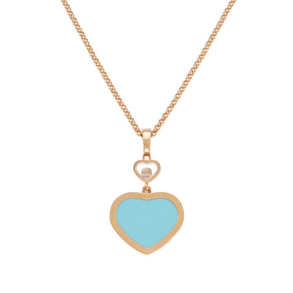 CHOPARD: 18K GOLD, TURQUOISE, AND DIAMOND 'HAPPY HEARTS' NECKLACE - 2