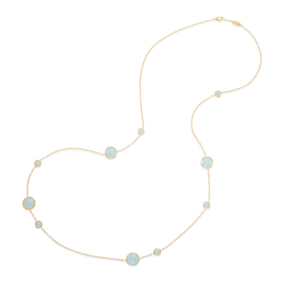 IPPOLITA: 18K GOLD AND AQUAMARINE NECKLACE: IPPOLITA: 18K GOLD AND AQUAMARINE NECKLACE •18k yellow gold •10 round faceted aquamarines measuring from approximately 6.00 mm to 12.00 mm in diameter each •With IPPOLITA brand