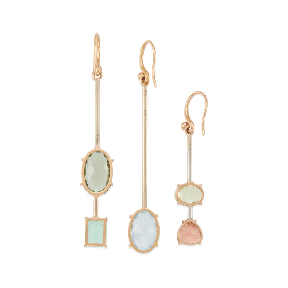 IRENE NEUWIRTH: THREE 18K GOLD, GEMSTONE AND DIAMOND EARRINGS - 2