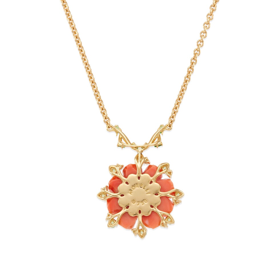 PAUL MORELLI: 18K GOLD, CORAL, DIAMOND AND GARNET NECKLACE - 2