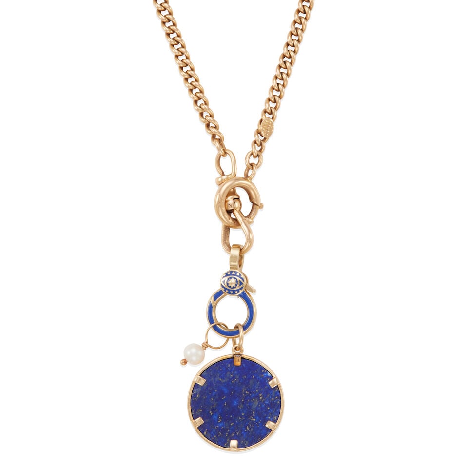 PEIKES: 14K GOLD, ENAMEL, AND MULTI-GEM COMPASS ROSE PENDANT NECKLACE - 2