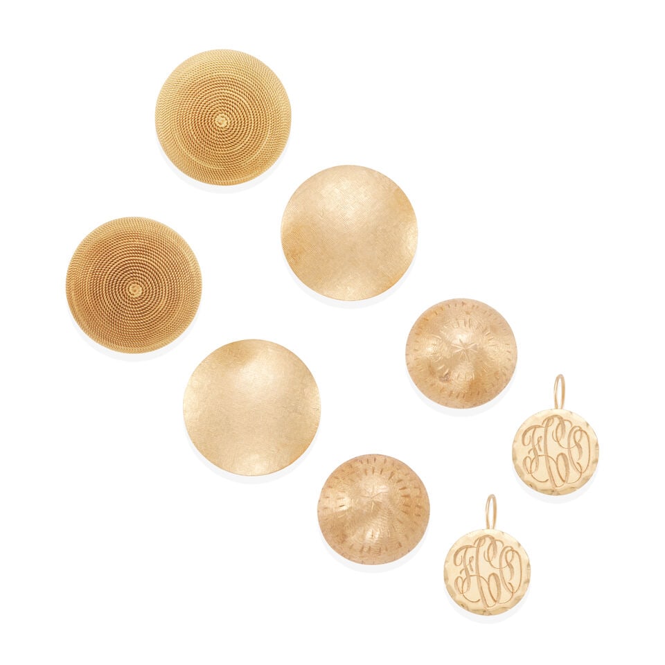 A GROUP OF GOLD EARRINGS: A GROUP OF GOLD EARRINGS • 1 pair of 18K yellow gold earrings with post, length 1/2 in • 1 pair of 14k yellow gold earrings, length 3/4 in • 1 pair of 14k yellow gold earrings,