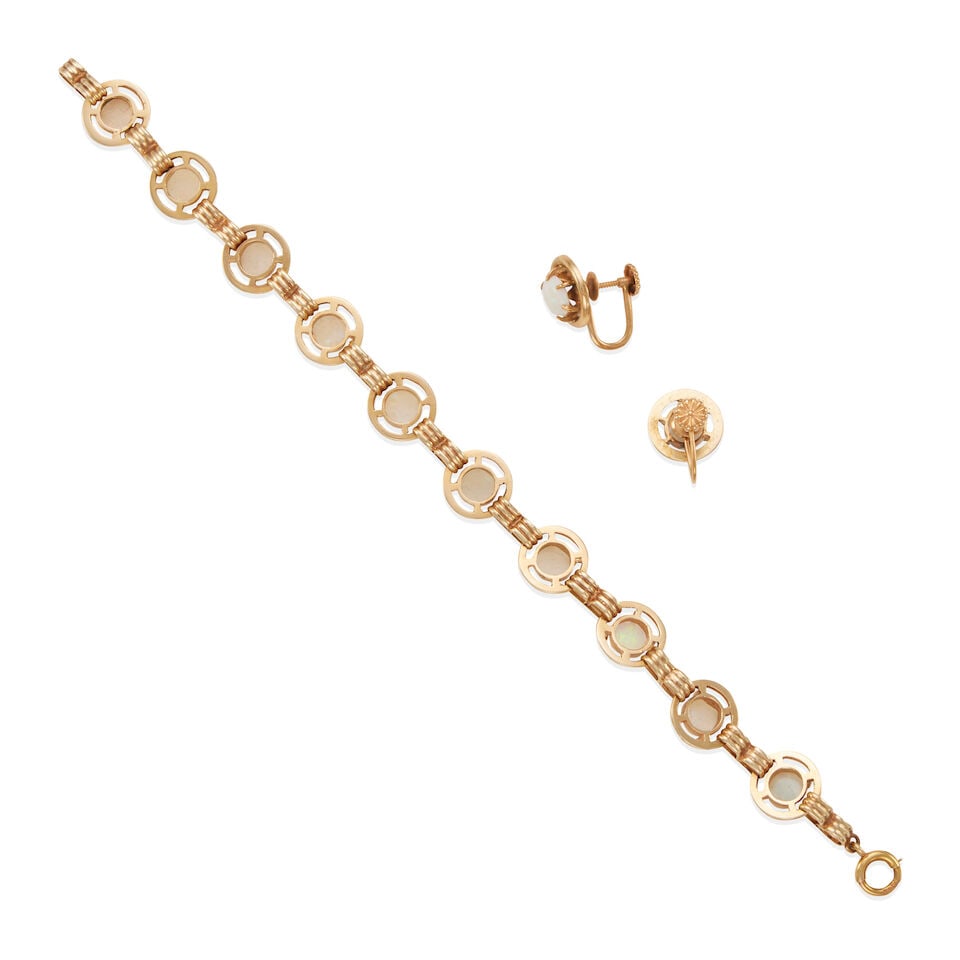 14K GOLD AND OPAL BRACELET AND EARRING SET - 2