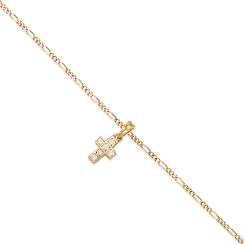 18K GOLD AND DIAMOND ANKLET WITH CROSS PENDANT - 2