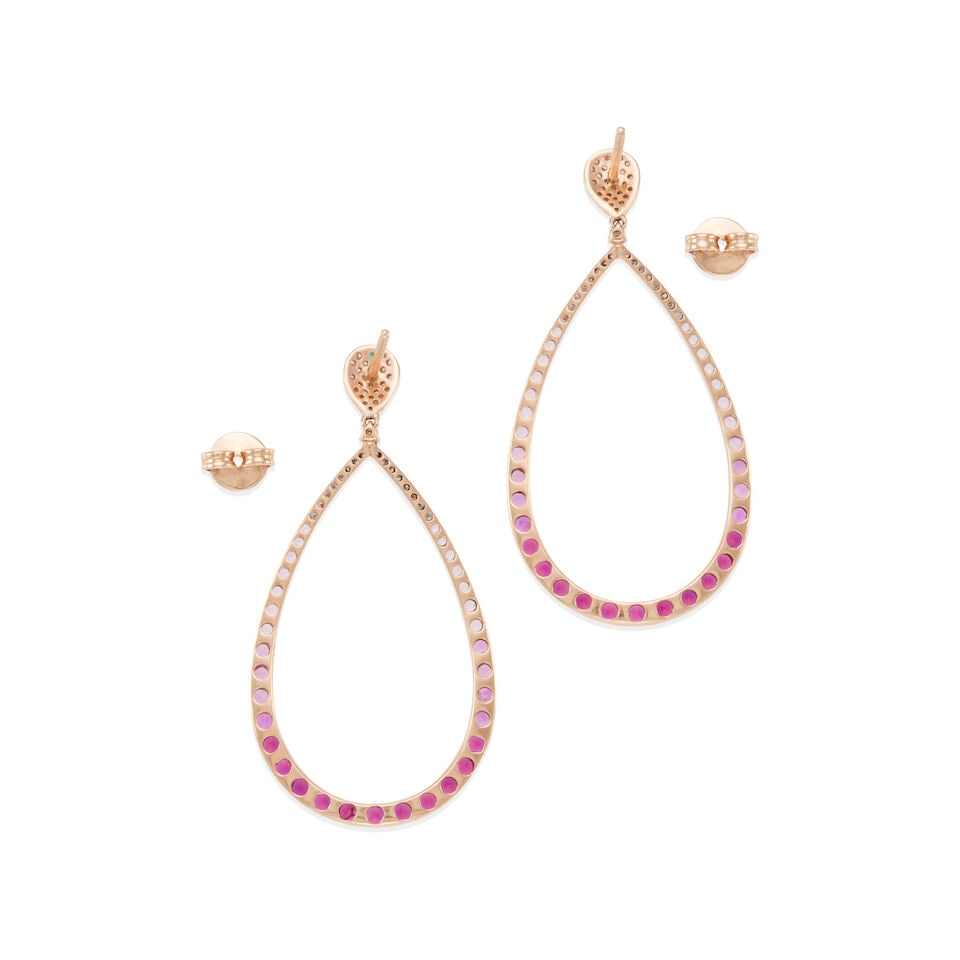PAIR OF 14K GOLD, DIAMOND AND GEM-SET EARRINGS - 2