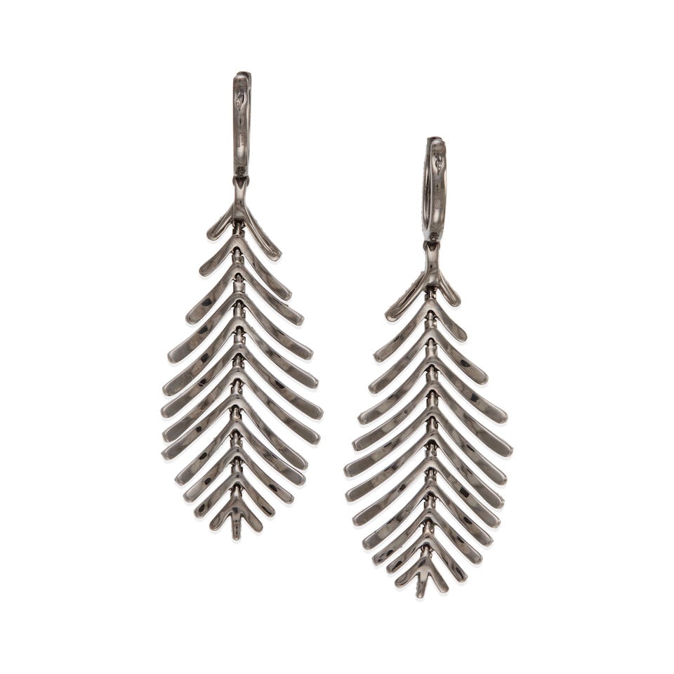 SIDNEY GARBER: 18K GOLD AND RHODIUM DIAMOND EARRINGS - 2