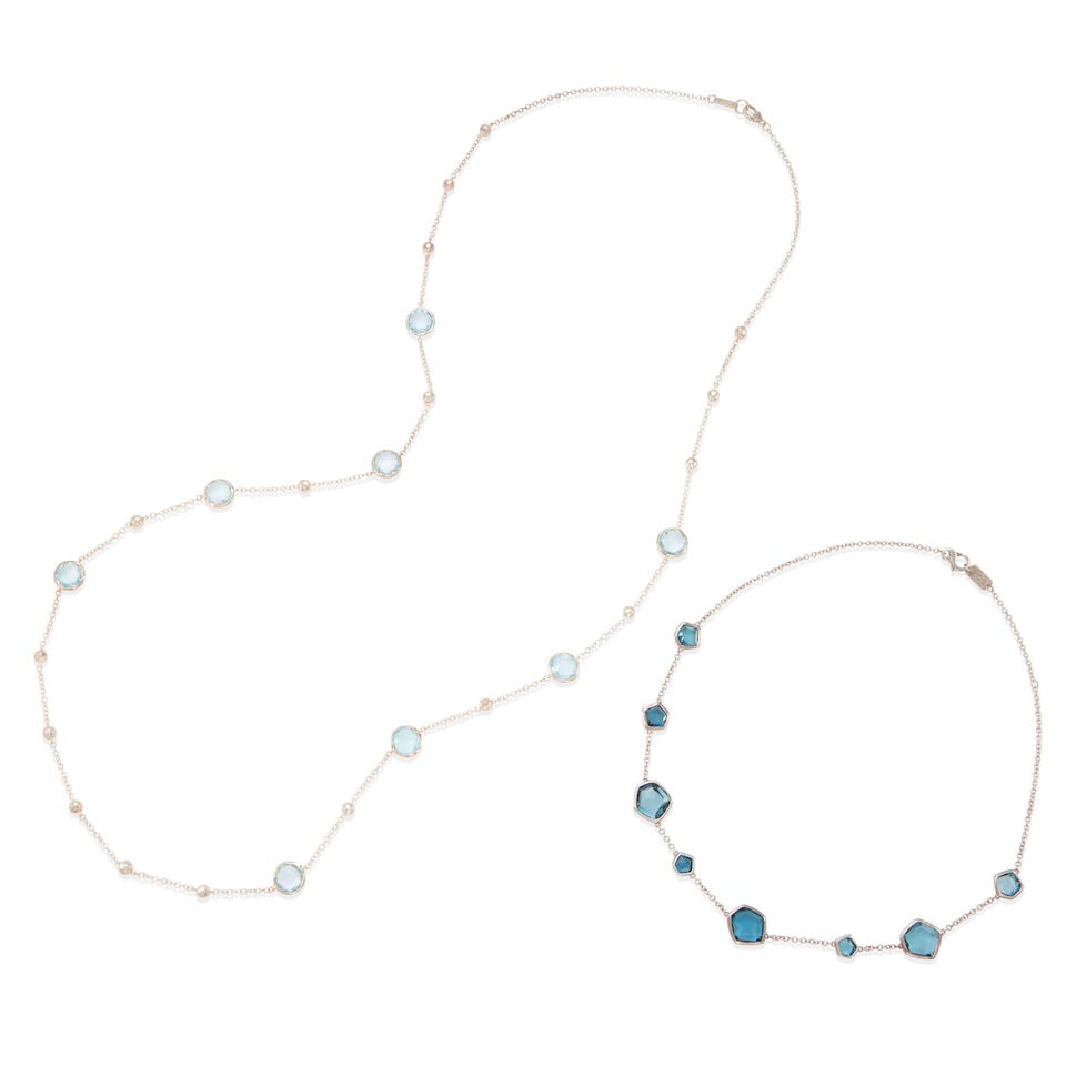 IPPOLITA: TWO STERLING SILVER AND TOPAZ NECKLACES: IPPOLITA: TWO STERLING SILVER AND TOPAZ NECKLACES •Sterling silver necklace with 8 free form faceted topazes measuring approximately from 8.25 x 6.80 x 3.99 mm to 13.28 x 12.09 x 4.25 mm,