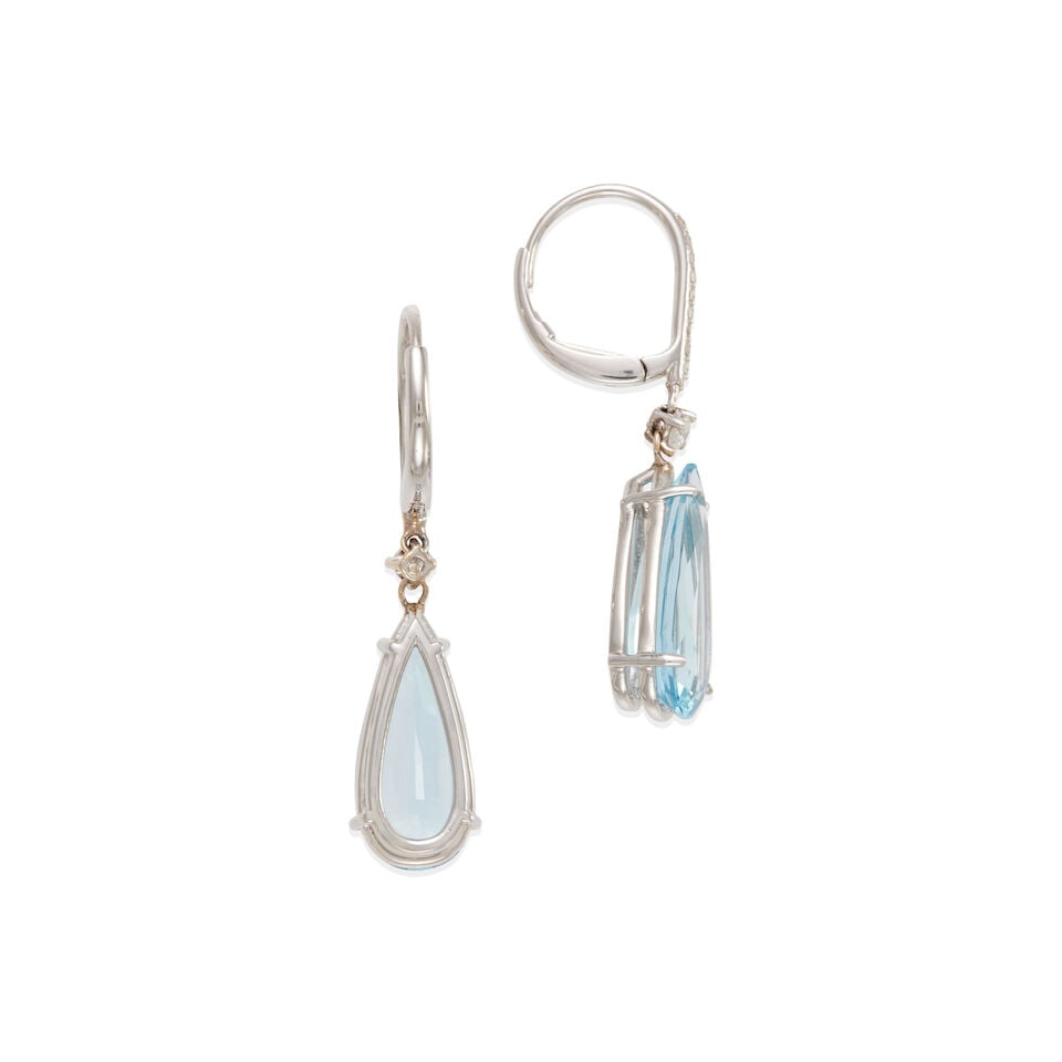 PAIR OF 18K GOLD, AQUAMARINE AND DIAMOND EARRINGS - 2