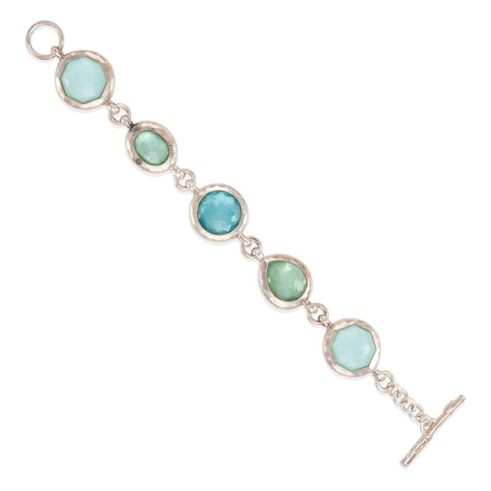 IPPOLITA: STERLING SILVER AND GEM-SET BRACELET: IPPOLITA: STERLING SILVER AND GEM-SET BRACELET • Sterling silver • 5 octagonal, round, oval and pear-shaped mother of pearl and gemstone doublets • Signed IPPOLITA • Length 7 3