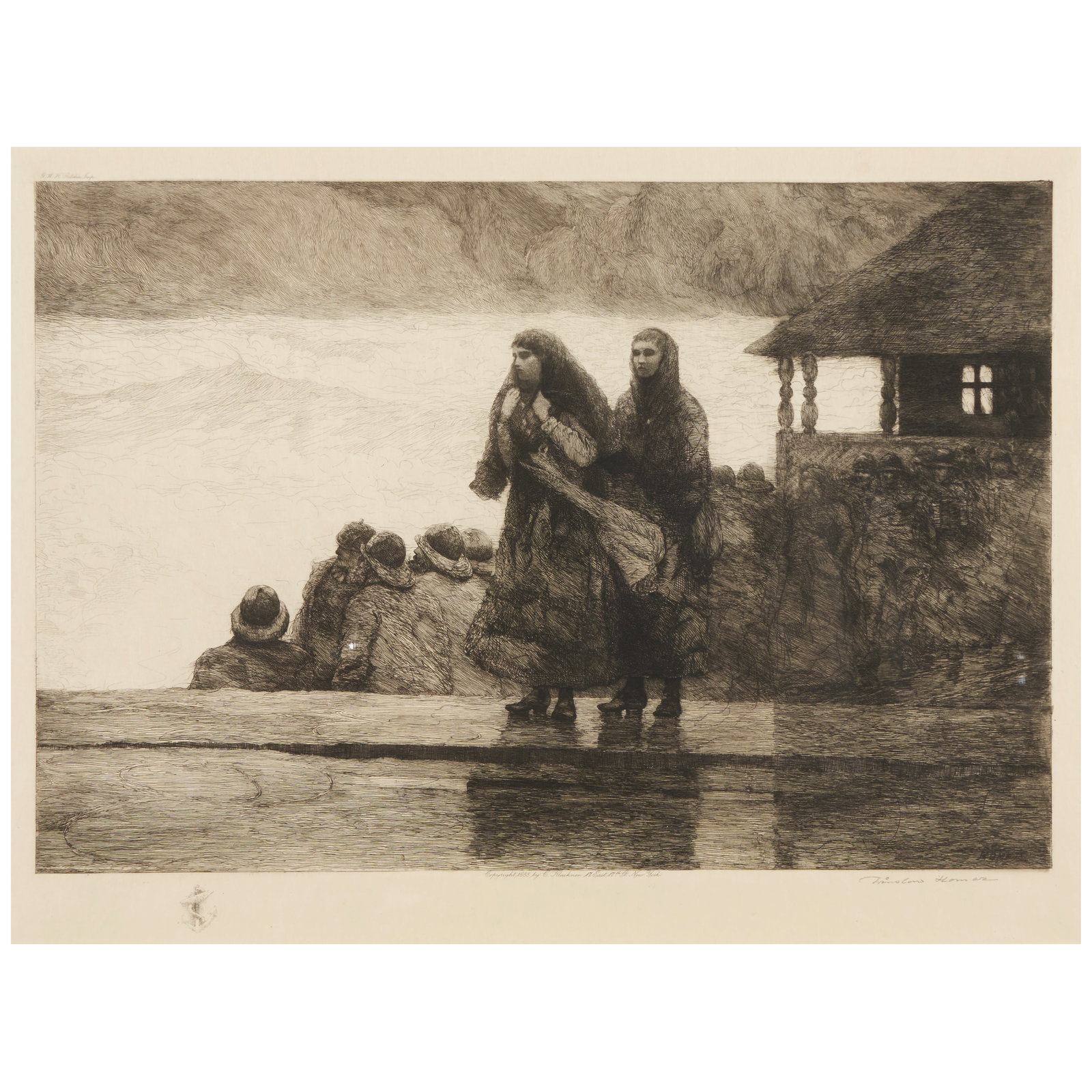 Winslow Homer (1836-1910); Perils of the Sea;: Winslow Homer (1836-1910) Perils of the Sea (Goodrich 98), 1888 Etching on simili japon, signed in pencil, with the anchor remarque, with the etched lines of the publisher Christian Klackner, New York