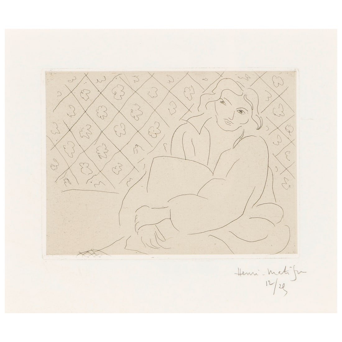 Henri Matisse (1869-1954); Figure assise sur fond de carreaux fleuris; (1 of 1)