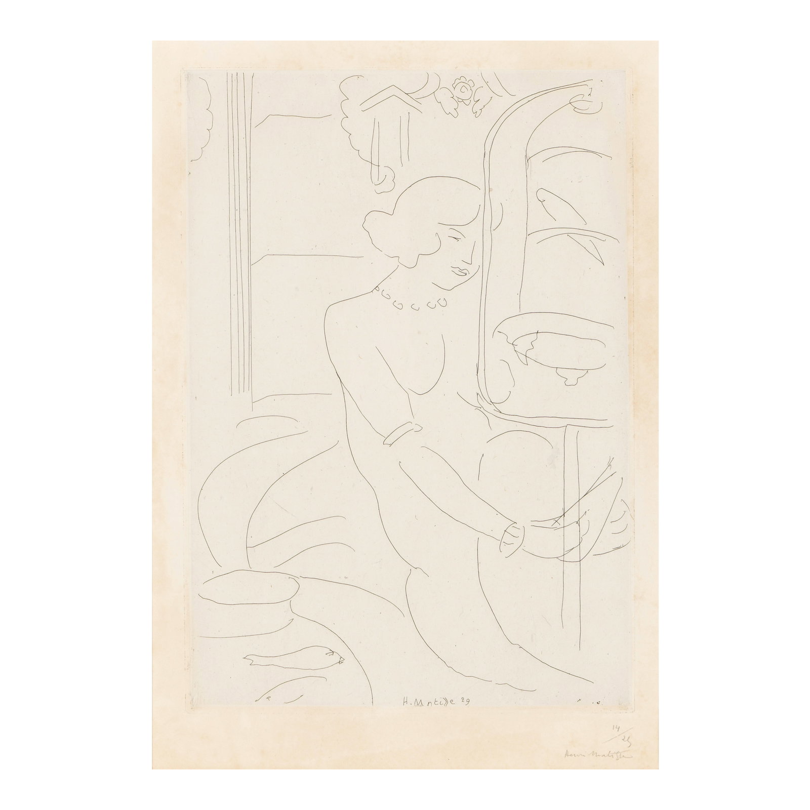 Henri Matisse (1869-1954); La cage de perruches et les poissons rouges;: Henri Matisse (1869-1954) La cage de perruches et les poissons rouges (Duthuit 213), 1929 Etching on chine appliqué with Arches support, signed in pencil and numbered 14/25 (there were also 6 art