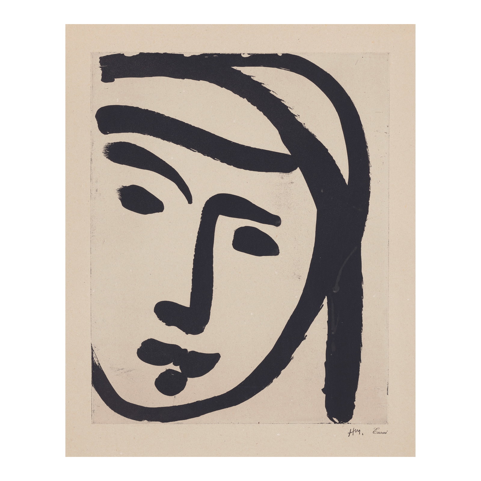Henri Matisse (1869-1954); Bédouine au large Visage;: Henri Matisse (1869-1954) Bédouine au large Visage (Duthuit 780), 1947 Aquatint on laid paper, with artist's stamped initials and stamped 'Essai' (a proof, aside from the edition of 25), printed