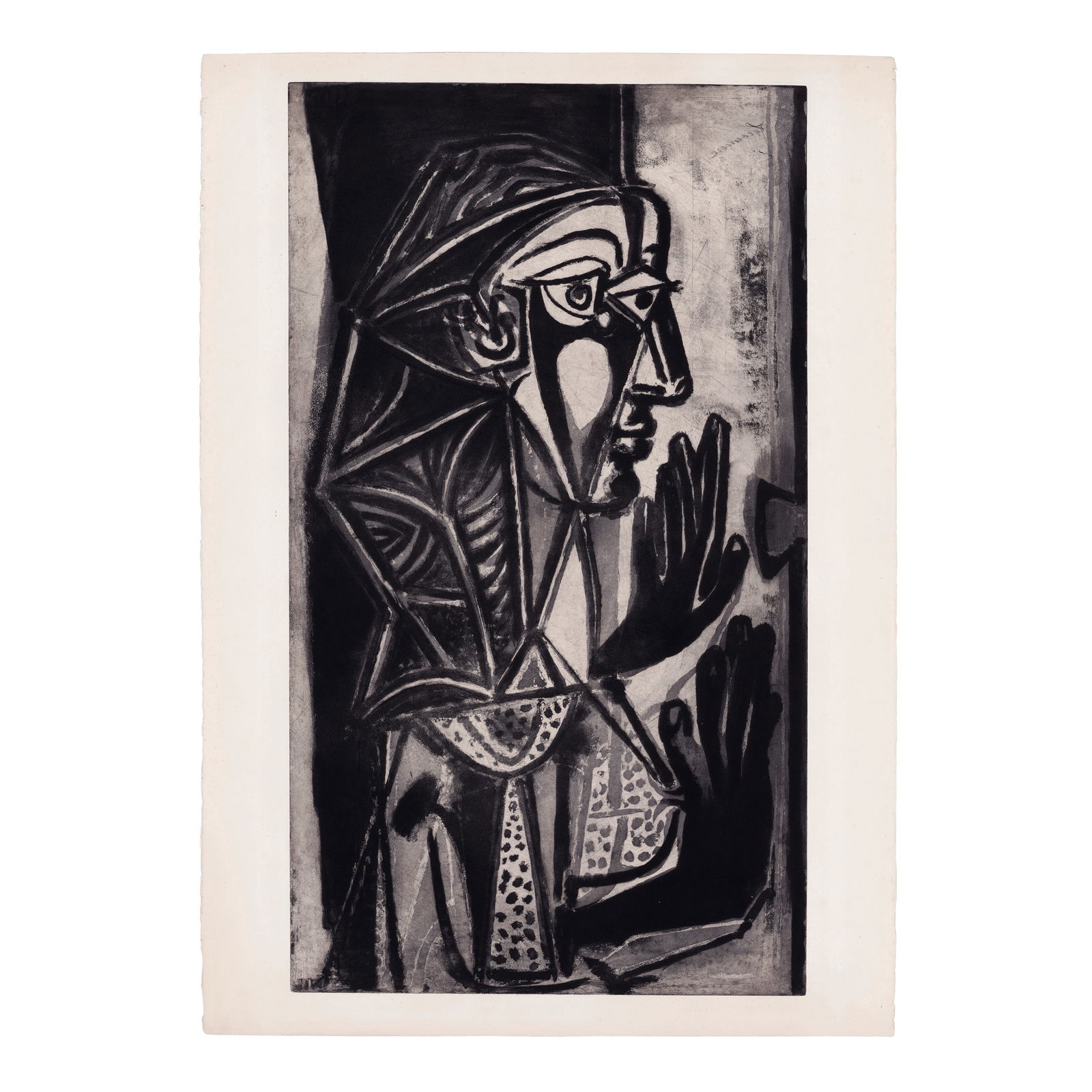 Pablo Picasso (1881-1973); La femme à la fenêtre;: Pablo Picasso (1881-1973) La femme à la fenêtre (Bloch 695, Baer 891), 1952 The exceptional aquatint on Arches paper, Baer's state IIa (of c), one of four recorded impressions before steel-f