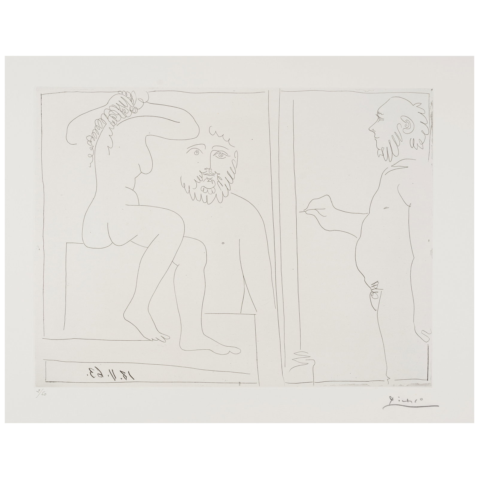 Pablo Picasso (1881-1973); Peintre et Modèle;: Pablo Picasso (1881-1973) Peintre et Modèle (Bloch 1132, Baer 1129), 1963 Etching on Rives BFK paper, signed in pencil and numbered 9/50 (there were also 15 artist's proofs), published in 1967 by