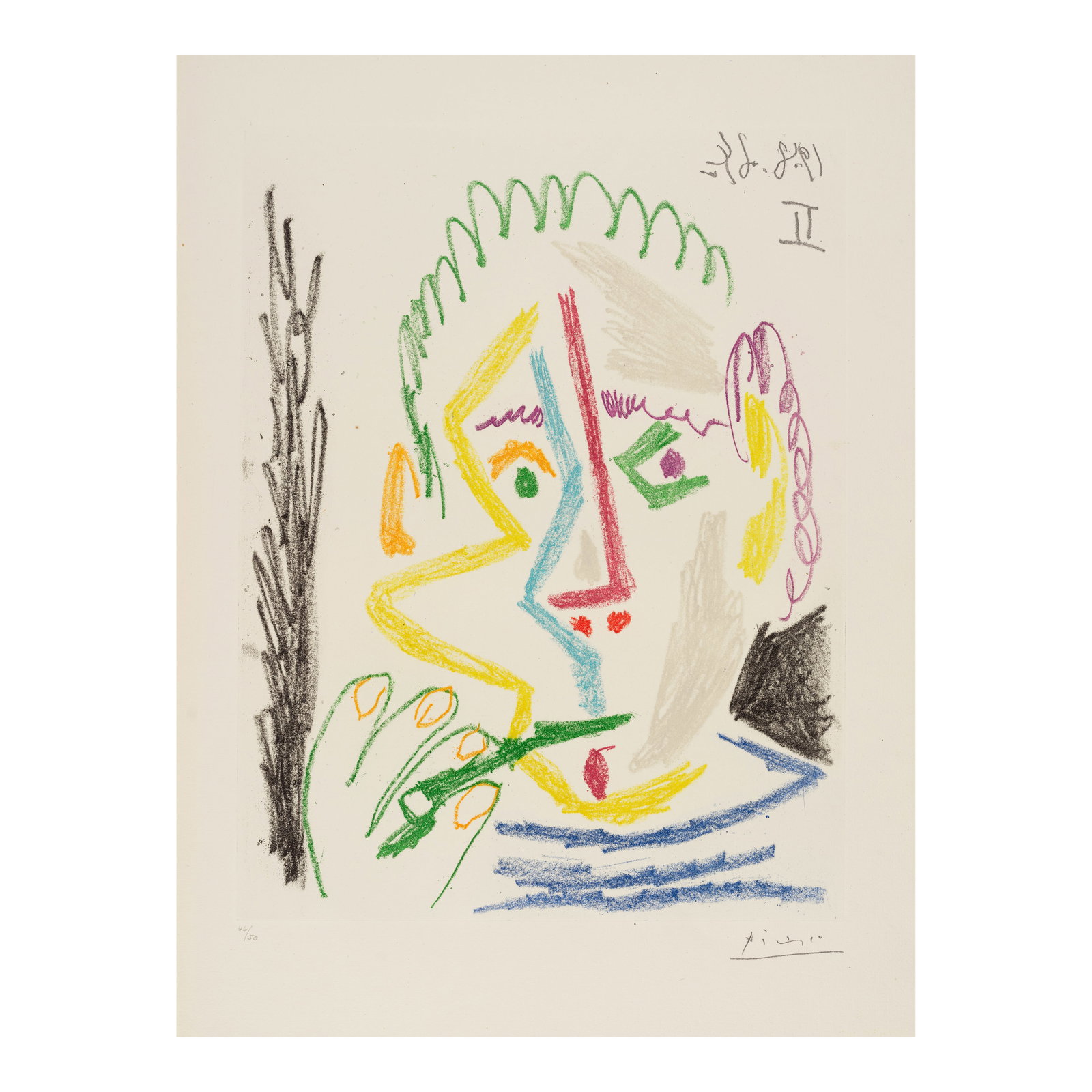Pablo Picasso (1881-1973); Fumeur;: Pablo Picasso (1881-1973) Fumeur (Bloch 1165, Baer 1165), 1964 Soft-ground etching in colors on Auvergne Richard de Bas paper, signed in pencil and numbered 44/50, published in 1965 by Galerie Louise