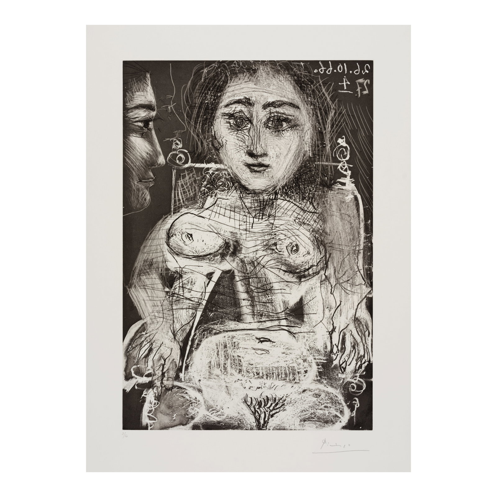 Pablo Picasso (1881-1973); Femme assise dans un fauteuil;: Pablo Picasso (1881-1973) Femme assise dans un fauteuil (Bloch 1394, Baer 1416), 1966 Etching, aquatint and drypoint on Rives BFK paper, signed in pencil and numbered 9/50 (there were also 15 artist's