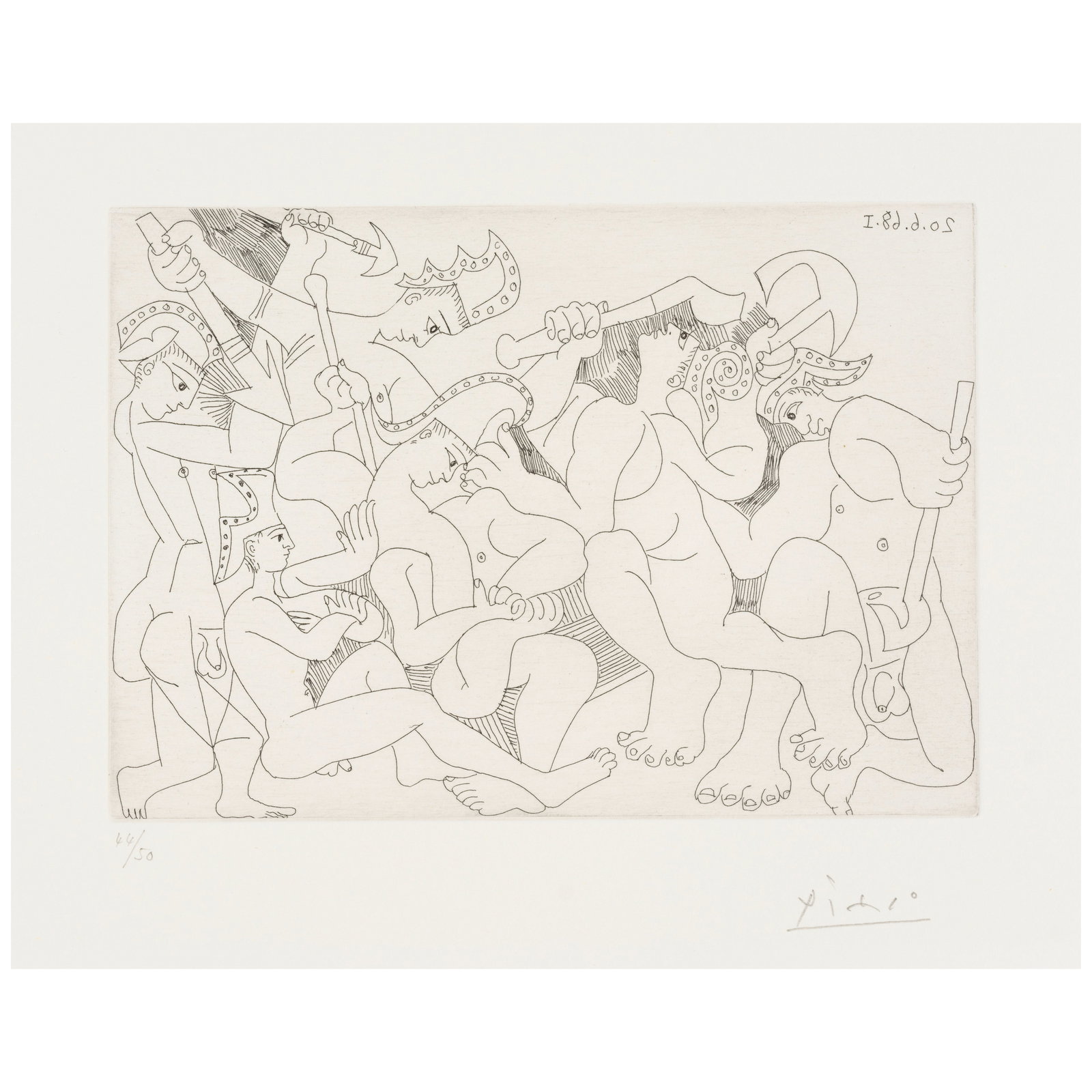 Pablo Picasso (1881-1973); Jeux de Gladiateurs, from La Série 347;: Pablo Picasso (1881-1973) Jeux de Gladiateurs, from La Série 347 (Bloch 1646, Baer 1664), 1968 Etching on Rives BFK, signed in pencil and numbered 44/50, published/printed by Galerie Louise Leiri
