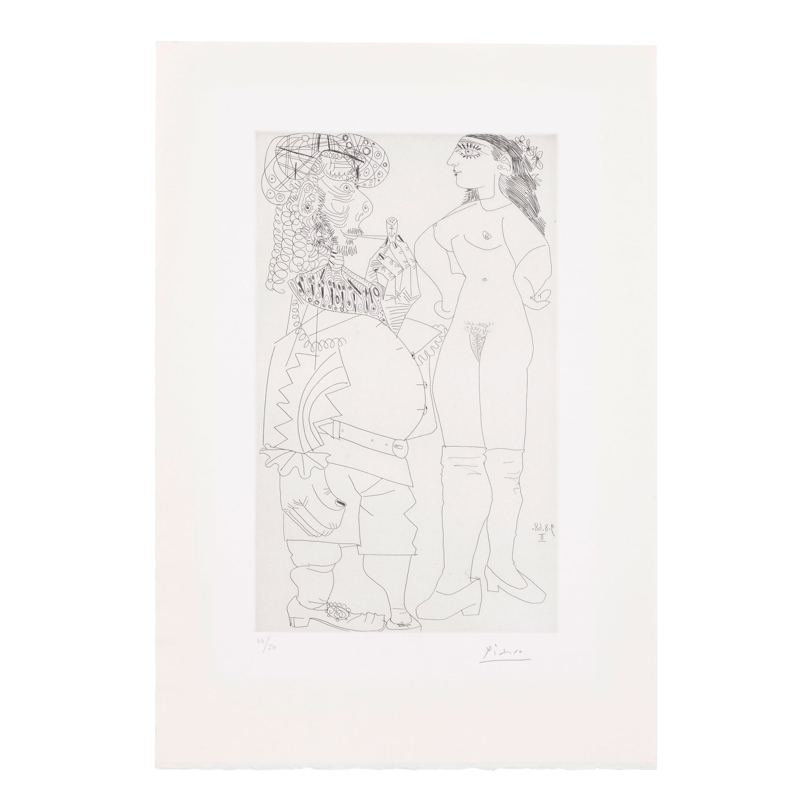Pablo Picasso (1881-1973); Vieux marin bedonnant à la pipe et jeune prostituée mé...: Pablo Picasso (1881-1973) Vieux marin bedonnant à la pipe et jeune prostituée méprisante, from La Série 347 (Bloch 1741, Baer 1758), 1968 Etching on wove paper, signed in pencil an