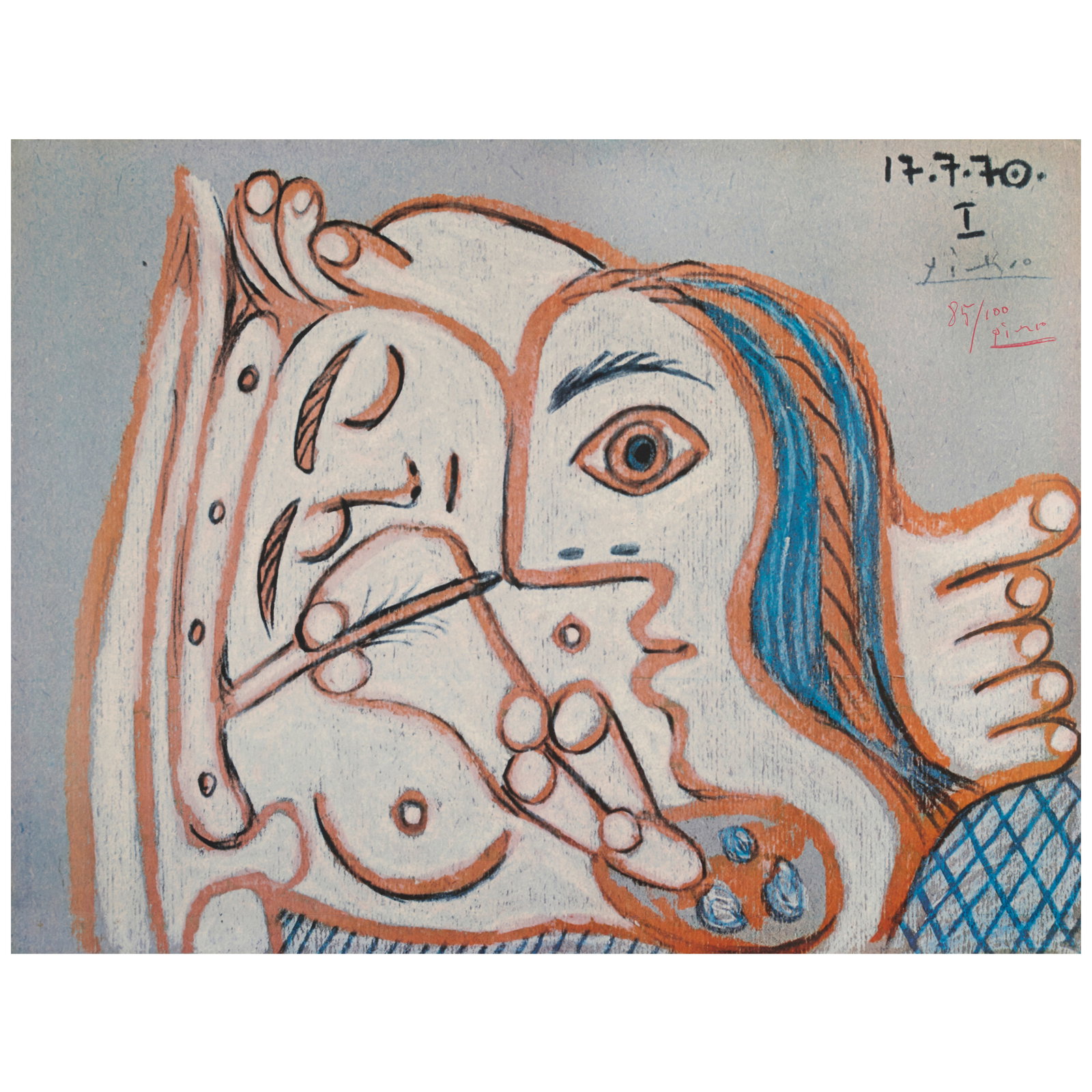 After Pablo Picasso (1881-1973); Nu au Faubourg St. Honoré;: After Pablo Picasso (1881-1973) Nu au Faubourg St. Honoré (Czwiklitzer 357), 1970 Offset lithographic poster in colors on thin glossy paper, signed in red crayon and numbered 85/100, published by