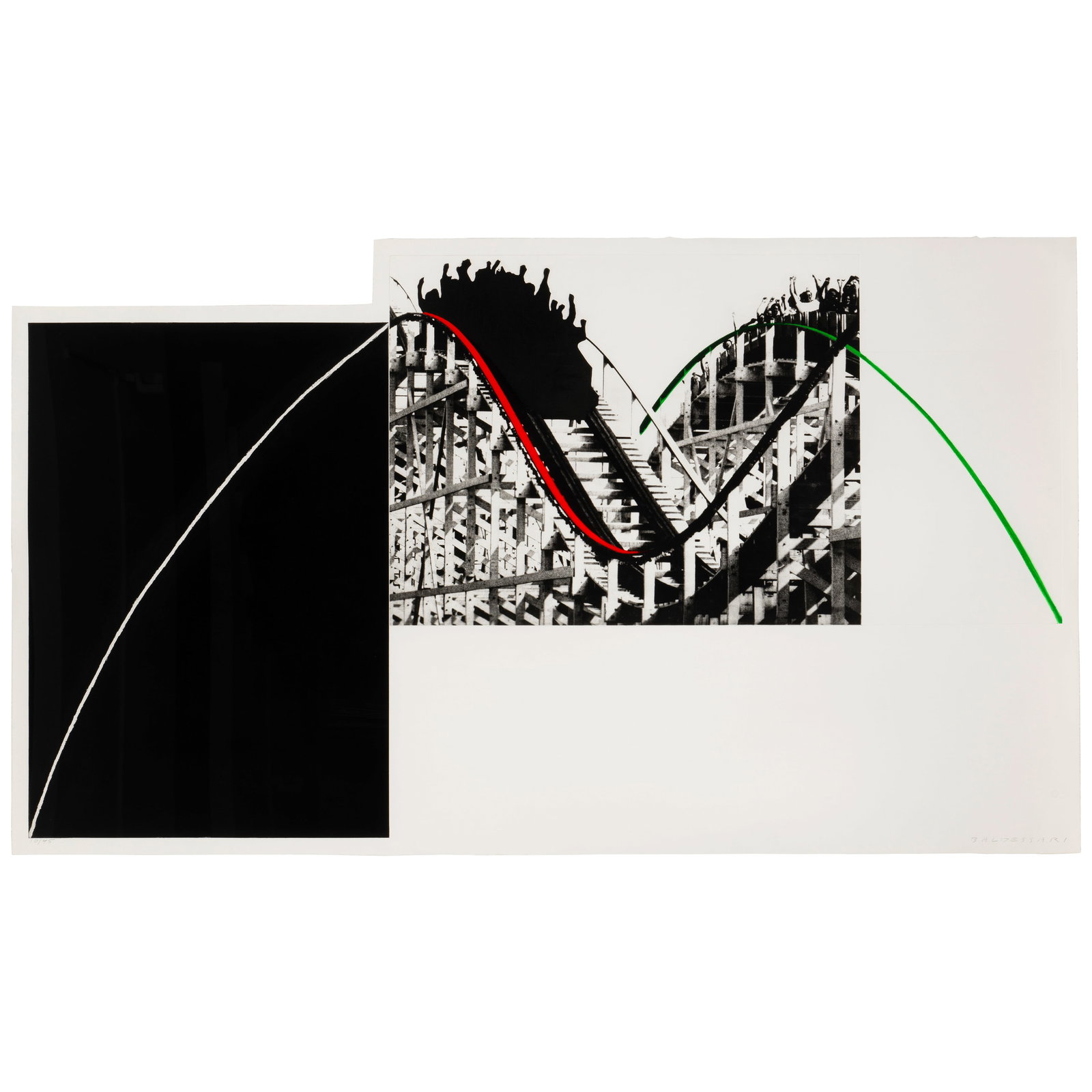 John Baldessari (1931-2020); Rollercoaster;: John Baldessari (1931-2020) Rollercoaster (Hurowitz 48), 1989-90 Photogravure and aquatint in colors on irregular shaped Somerset paper, signed in pencil and numbered 10/45 (there were also 11 artist'