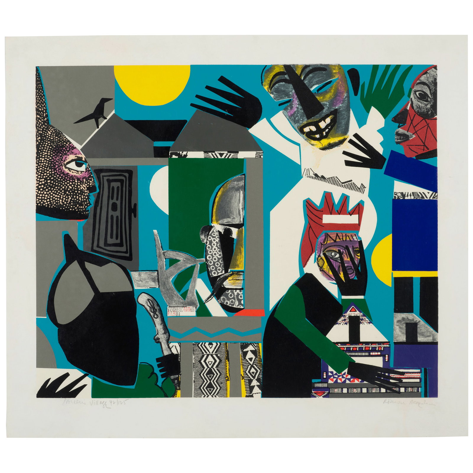 Romare Bearden (1911-1988); Sorcerer's Village;: Romare Bearden (1911-1988) Sorcerer's Village (Gelburd/Rosenberg GG#32), 1976 Screenprint in colors on wove paper, signed in pencil, titled and numbered 42/125, with the blindstamp of the printer, NYI