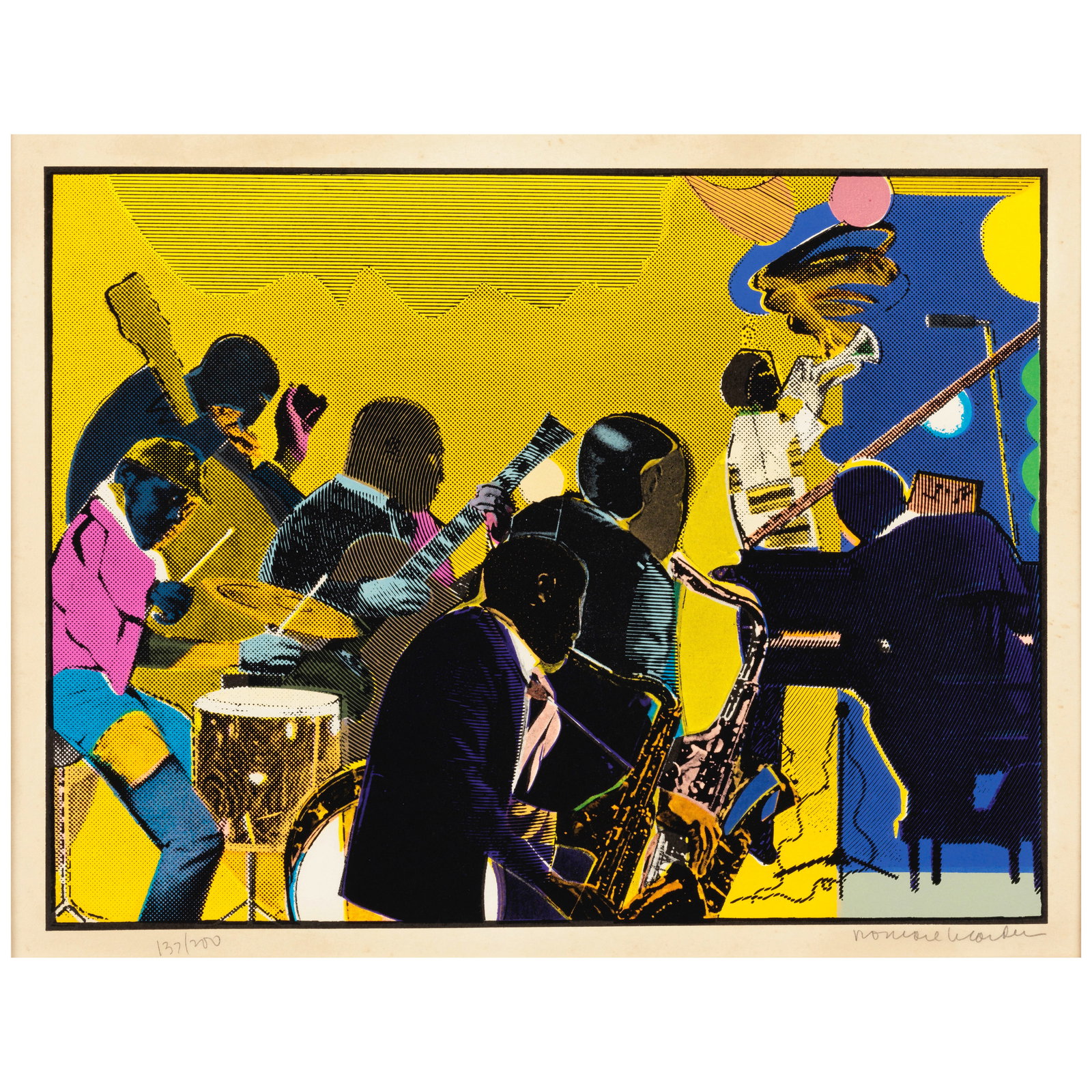 Romare Bearden (1914-1988); Out Chorus;: Romare Bearden (1914-1988) Out Chorus (Gelburd/Rosenberg GG#97A), 1979-1980 Etching, aquatint and screenprint in colors on Arches paper, signed in pencil and numbered 137/200 (there were also 12 artis