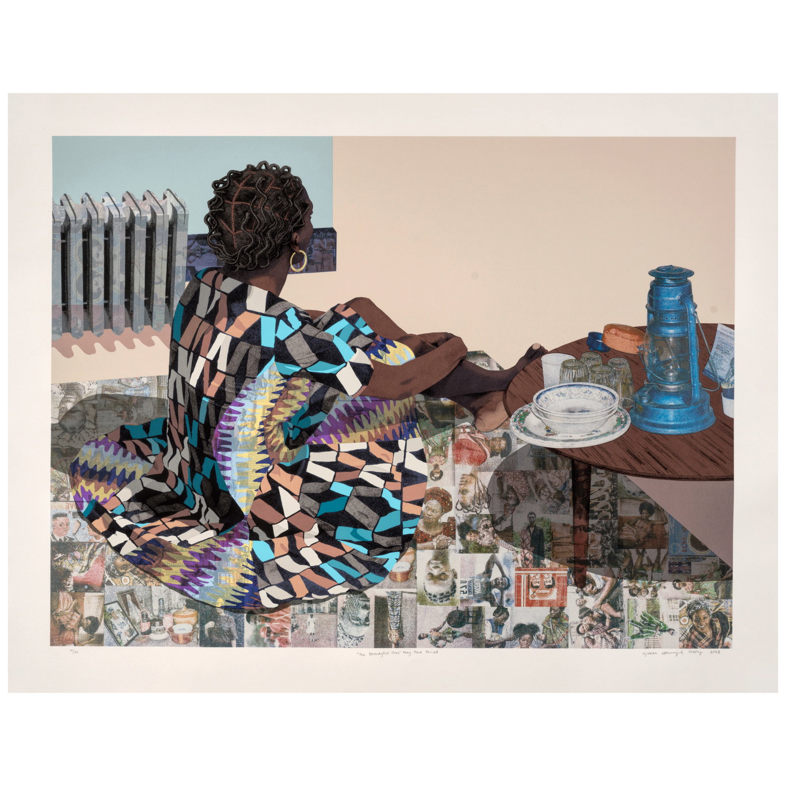 Njideka Akunyili Crosby (born 1983); 'The Beautyful Ones' May Have Arrived;: Njideka Akunyili Crosby (born 1983) 'The Beautyful Ones' May Have Arrived, 2023 Screenprint in colors on wove paper, signed in pencil, titled, dated and numbered 41/60 (there were also 10 artist's pro