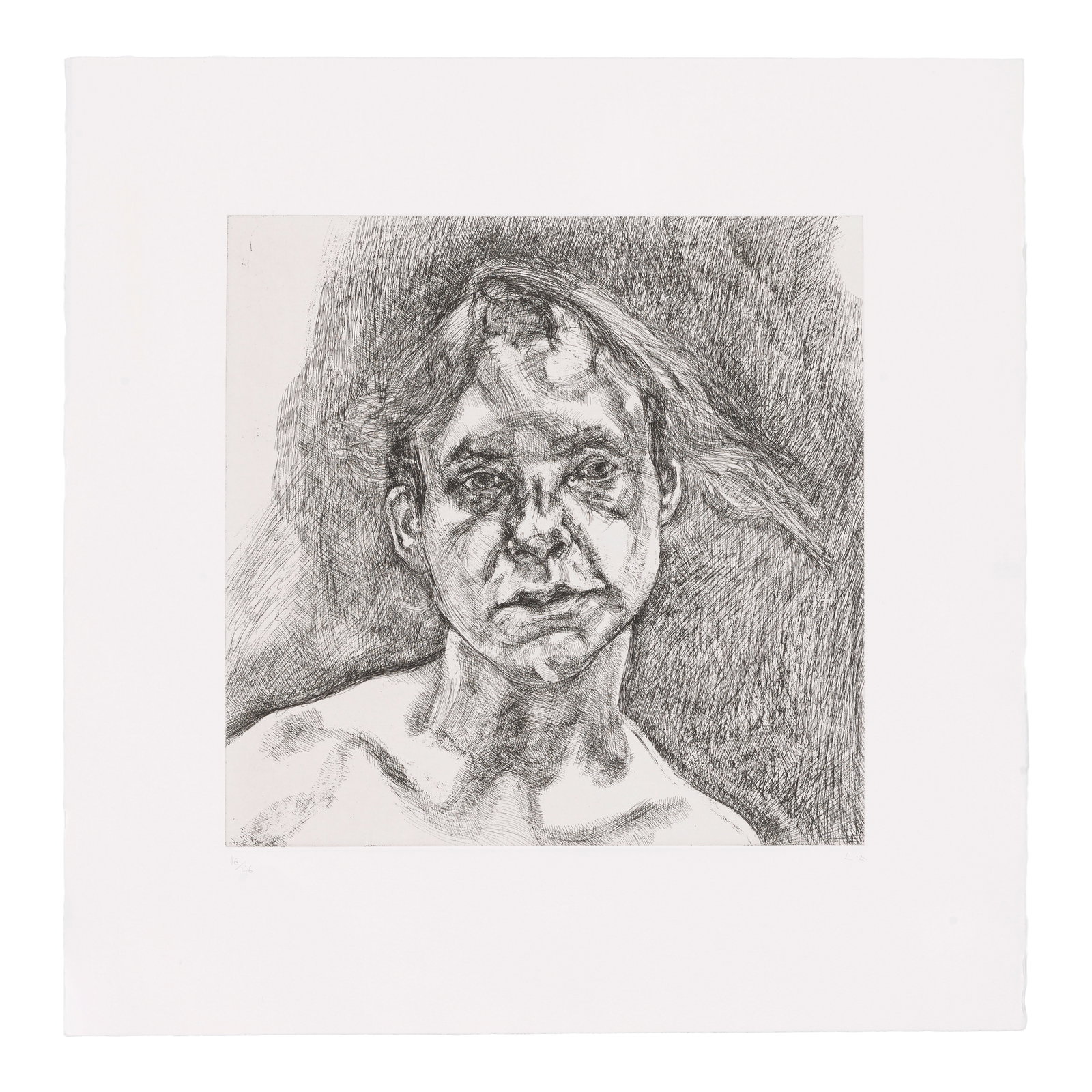 Lucian Freud (1922-2011); Head of a Naked Girl;: Lucian Freud (1922-2011) Head of a Naked Girl (Treves 91), 2000 Etching on Somerset paper, initialed in pencil and numbered 16/46 (there were also 12 artist's proofs), published by Matthew Marks Galle