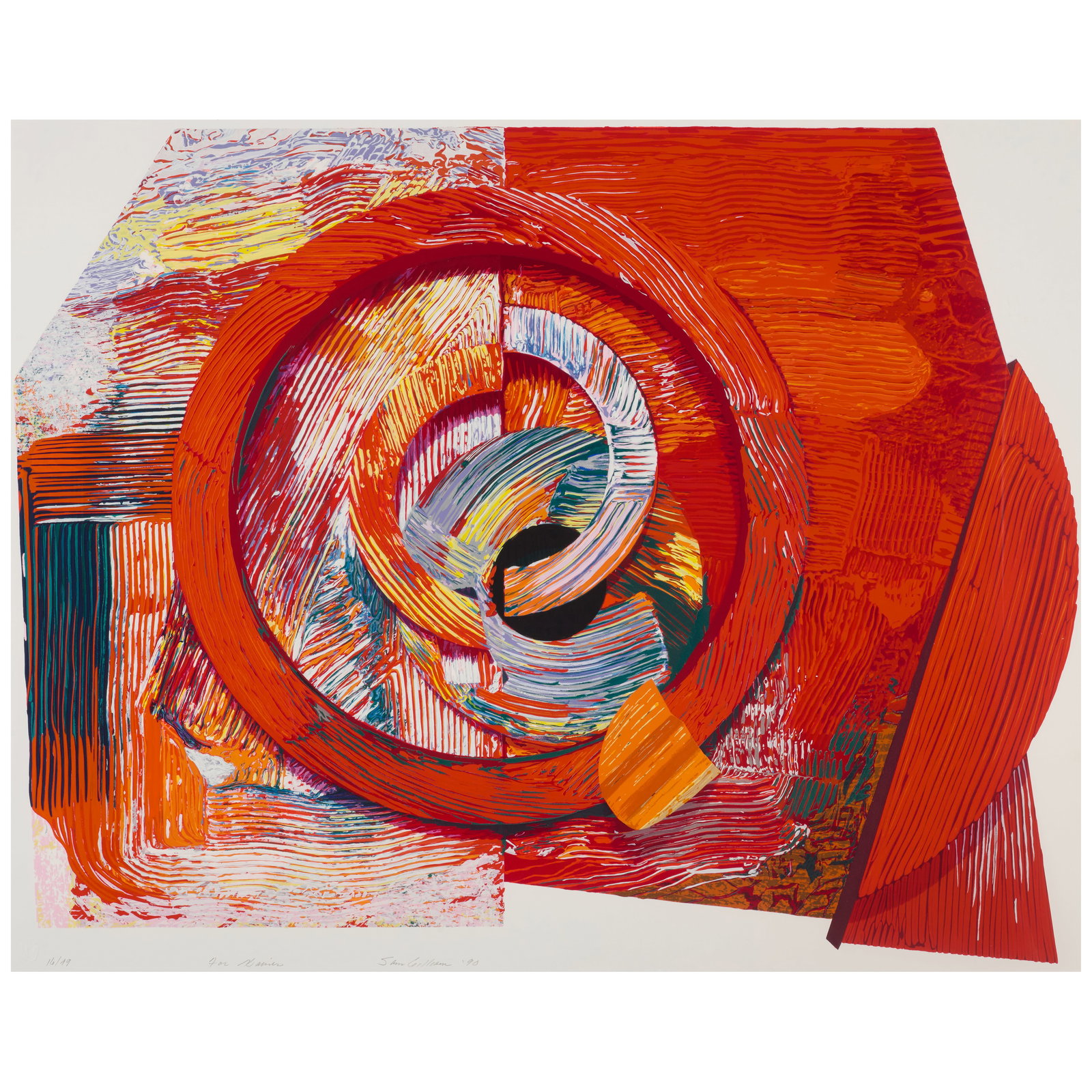 Sam Gilliam (born 1933); For Xavier;: Sam Gilliam (born 1933) For Xavier, 1990 Screenprint in colors on wove paper, signed in pencil, titled, dated and numbered 16/99, with the blindstamp of the printer, Lou Stovall Workshop, Washington,
