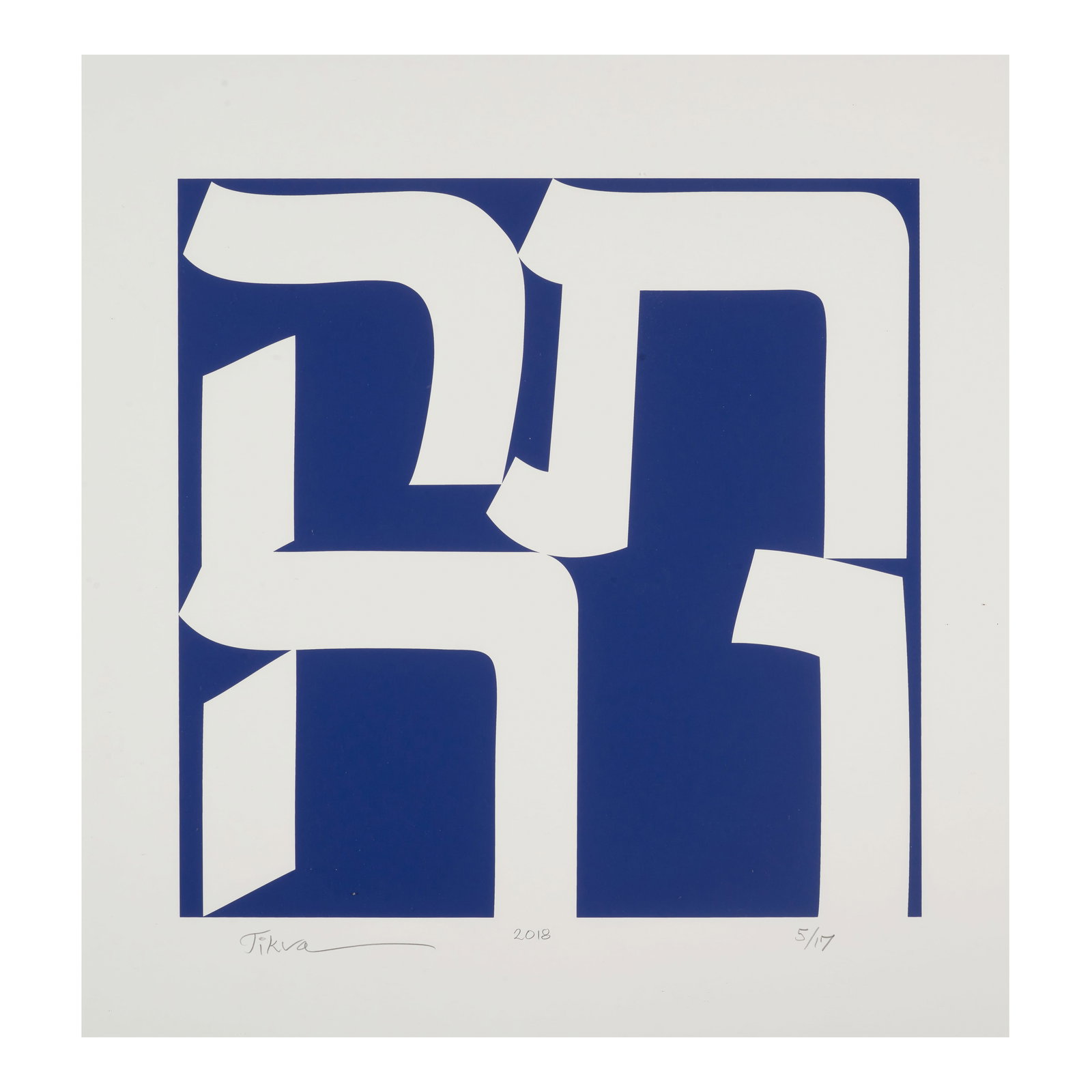Robert Indiana (1928-2018); Tikva;: Robert Indiana (1928-2018) Tikva, 2018 Screenprint in blue on wove paper, titled, dated and numbered in pencil 5/17, with the blindstamp of the publisher, American Image Art, New York, with full margi