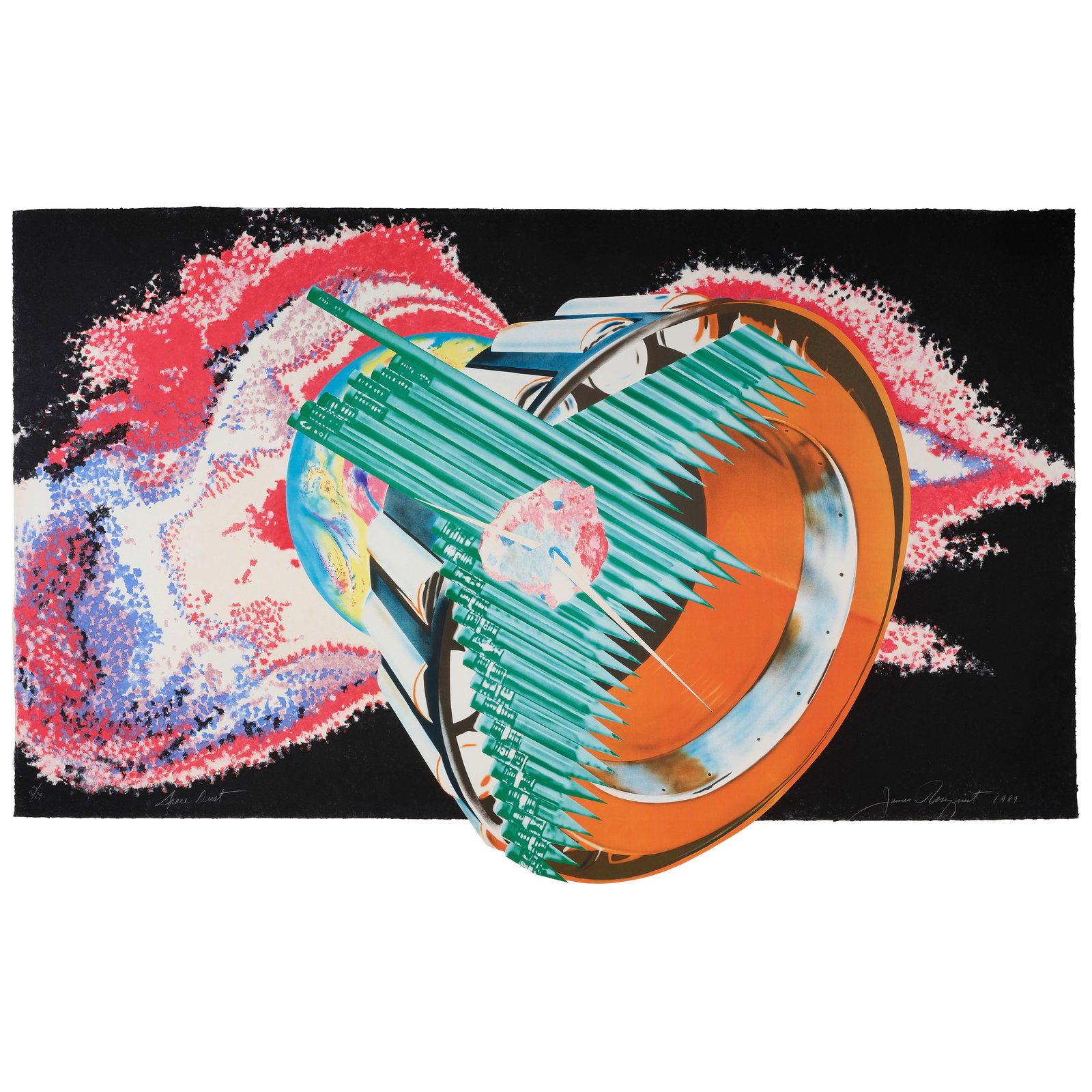 James Rosenquist (1933-2017); Space Dust, from Welcome to the Water Planet;: James Rosenquist (1933-2017) Space Dust, from Welcome to the Water Planet (Glenn 219), 1989 Pressed paper pulp with lithographic collage in colors on TGL handmade and Rives BFK papers, signed in penci