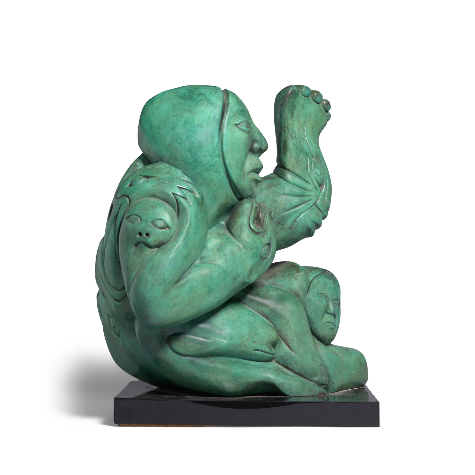 An Abraham Anghik Ruben bronze sculpture, 'Creation,' circa 2001: Abraham Anghik Ruben, O.C. Inuit, Paulatuk, (b. 1951), 'Creation,' circa 2001, patinated bronze sculpture, from the edition of 12, apparently unsigned, mounted on an acrylic-laminated base. height of