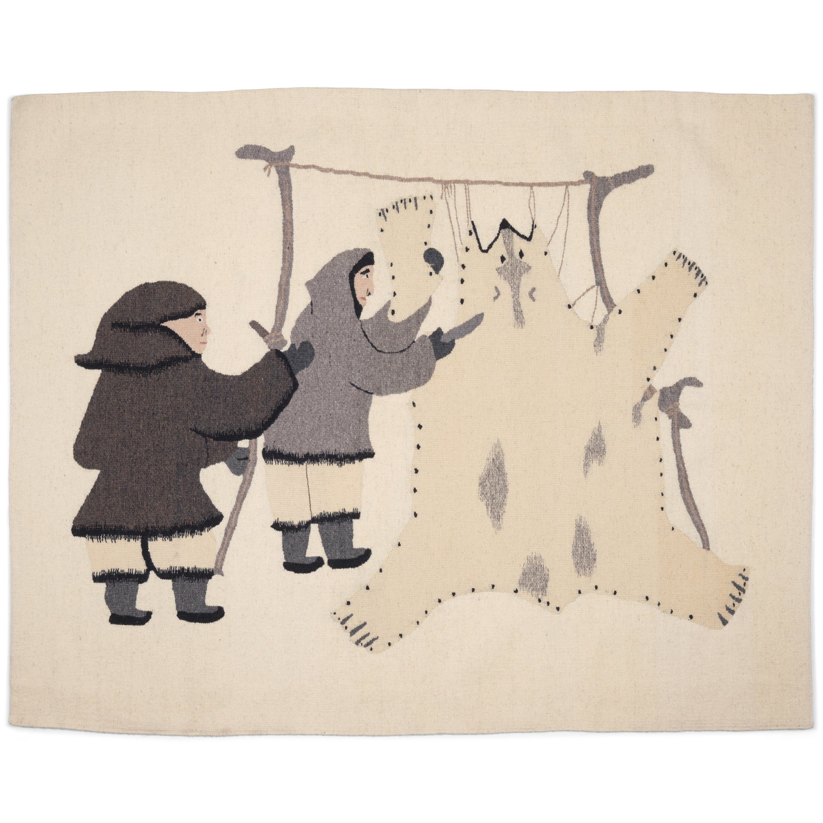 A Lipa Pitsiulak and Igah Etoangat tapestry, 'Blind Man's Anger': Lipa Pitsiulak and Igah Etoangat Each: Inuit, Pannirtuq/Pangnirtung, (1943-2010) and (20th/21st century), 'Blind Man's Anger,' #369, woven wool tapestry, edition 10 of 10, titled, numbered, and inscri