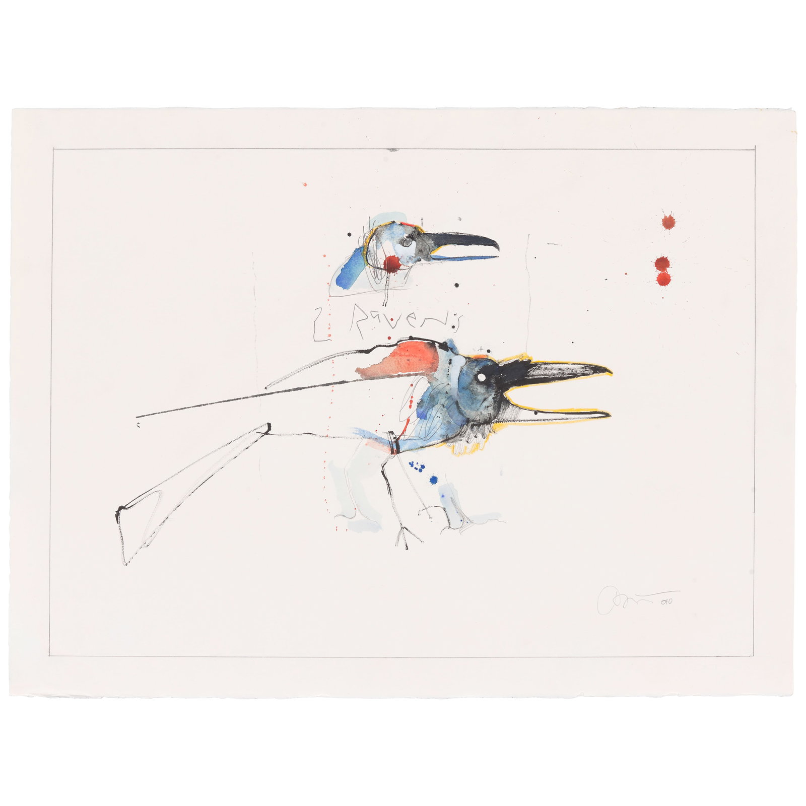 A Rick Bartow watercolor, '2 Ravens,' 2010: Rick Bartow Wiyot, (1946-2016), '2 Ravens,' 2010, watercolor and pencil on paper, unframed, signed and dated lower right, titled upper center. paper: height 22 1/4in, width 30in Footnotes: Provenance