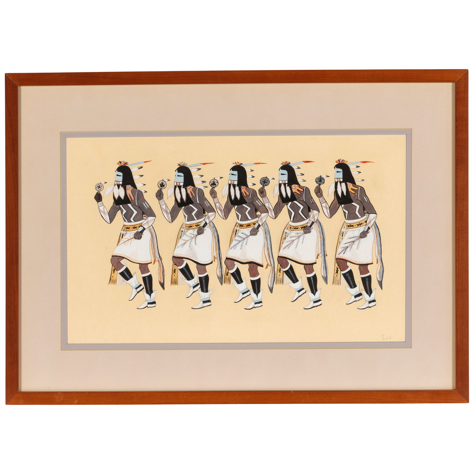 Attributed to Jose Toledo, gouache, Long-haired katsina dancers (1 of 1)
