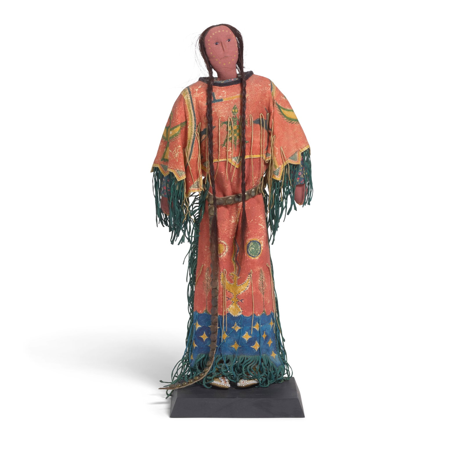 A Rhonda Holy Bear doll: Rhonda Holy Bear Hunkpapa Lakota (Cheyenne River Sioux), (b. 1959), Untitled (Ghost Dance Woman), circa 1980s, mixed media, with cloth body and head, apparently unsigned. height 15 1/2in