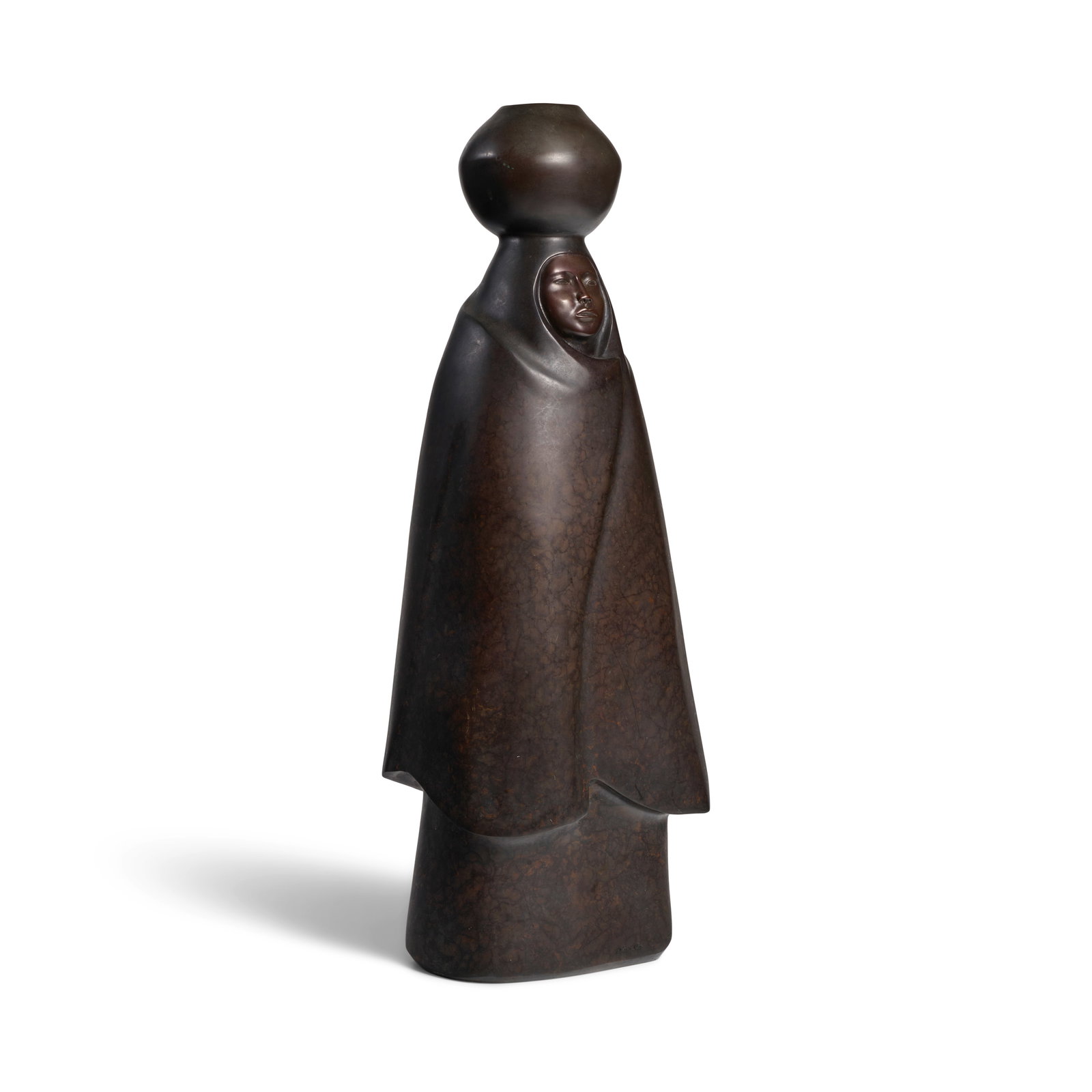 A Doug Hyde bronze sculpture: Doug Hyde Nez Perce/Assiniboine/Chippewa, (b. 1946), Untitled (Pueblo woman with water jar), patinated bronze, edition 14 of 15, signed and numbered. height 23 in, width 10in