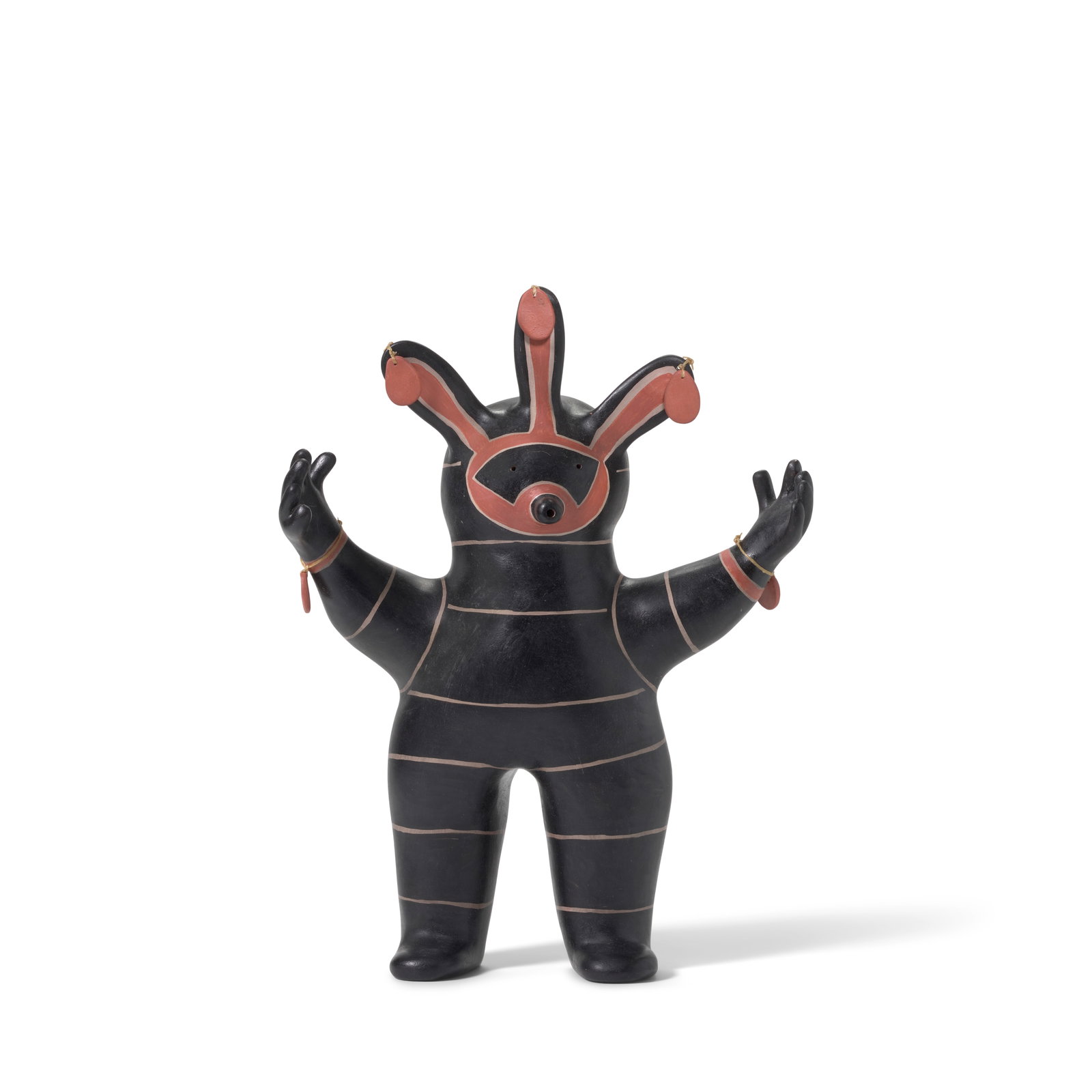 A Mary Janice Ortiz pottery sculpture, 'God of North,' 1998: Mary Janice Ortiz Cochiti Pueblo, (b. 1954), 'God of North,' 1998, polychrome pottery figure, signed and dated on the underside of one foot, titled per the collector's notes. height 16 3/8in, width 12
