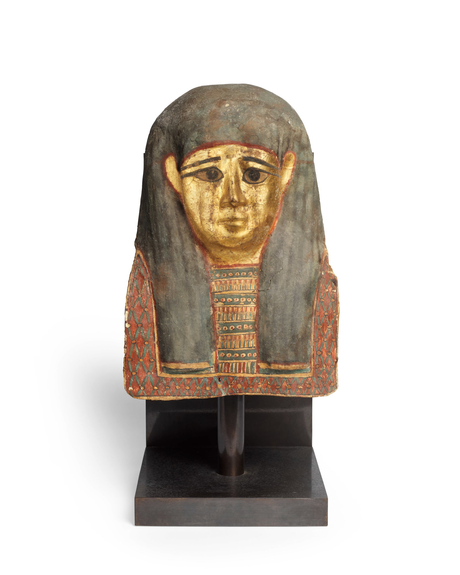 An Egyptian gilded polychrome painted cartonnage mummy mask (1 of 1)