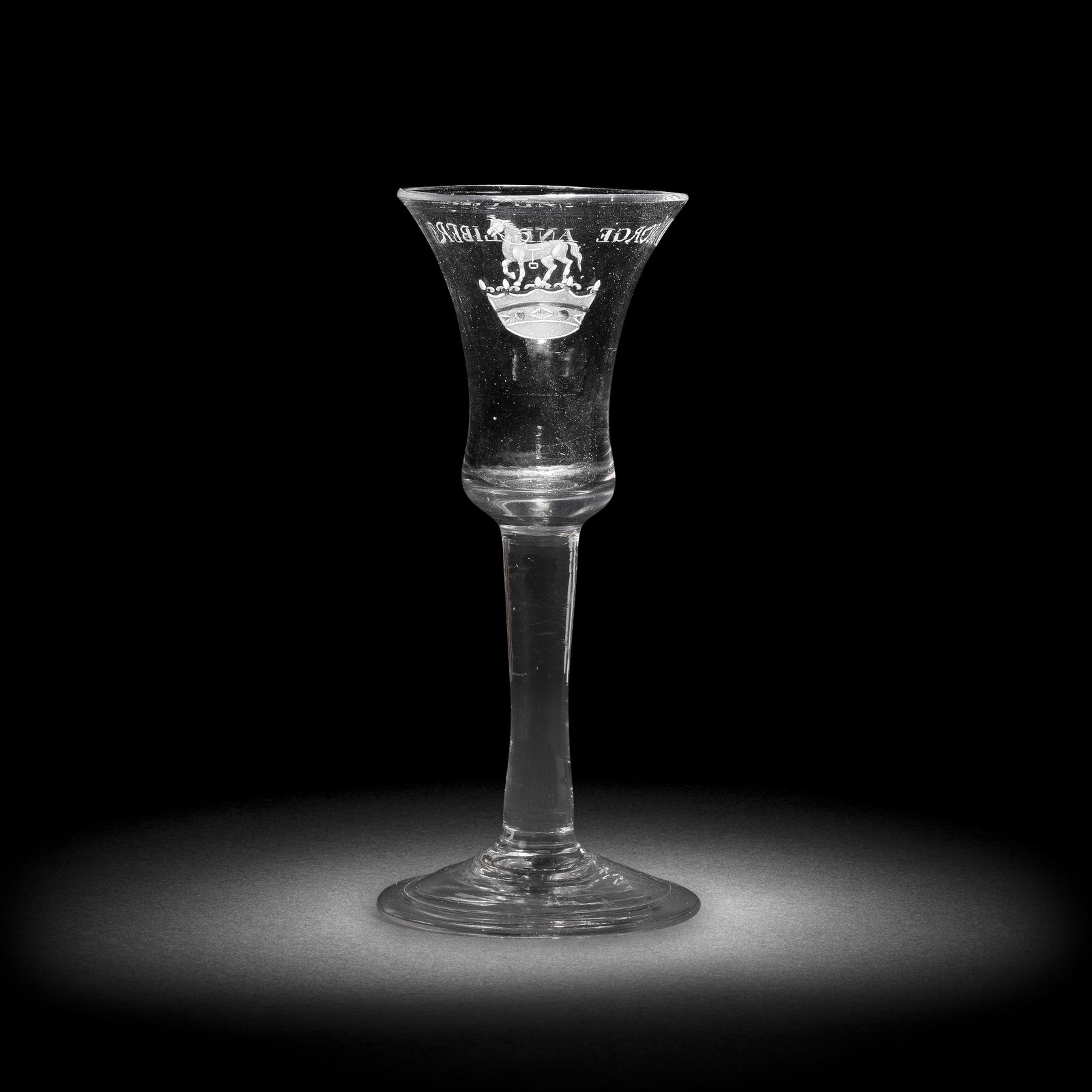 A rare engraved crested 'Liberty' wine glass, circa 1745 (1 of 1)